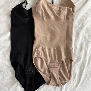 Heyshape Snatched Shapewear Women's Black and Tan Bodysuit Set